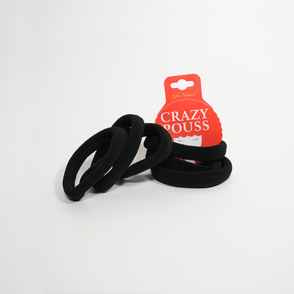 CRAZY POUSS - Lot de 6 élastiques épais et striés - Taille L - Noir