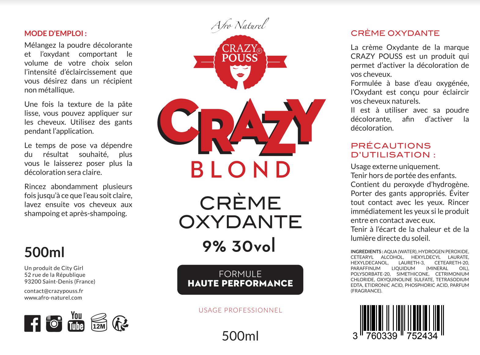 CRAZY POUSS - Crème oxydante - Crazy blond - Blanc