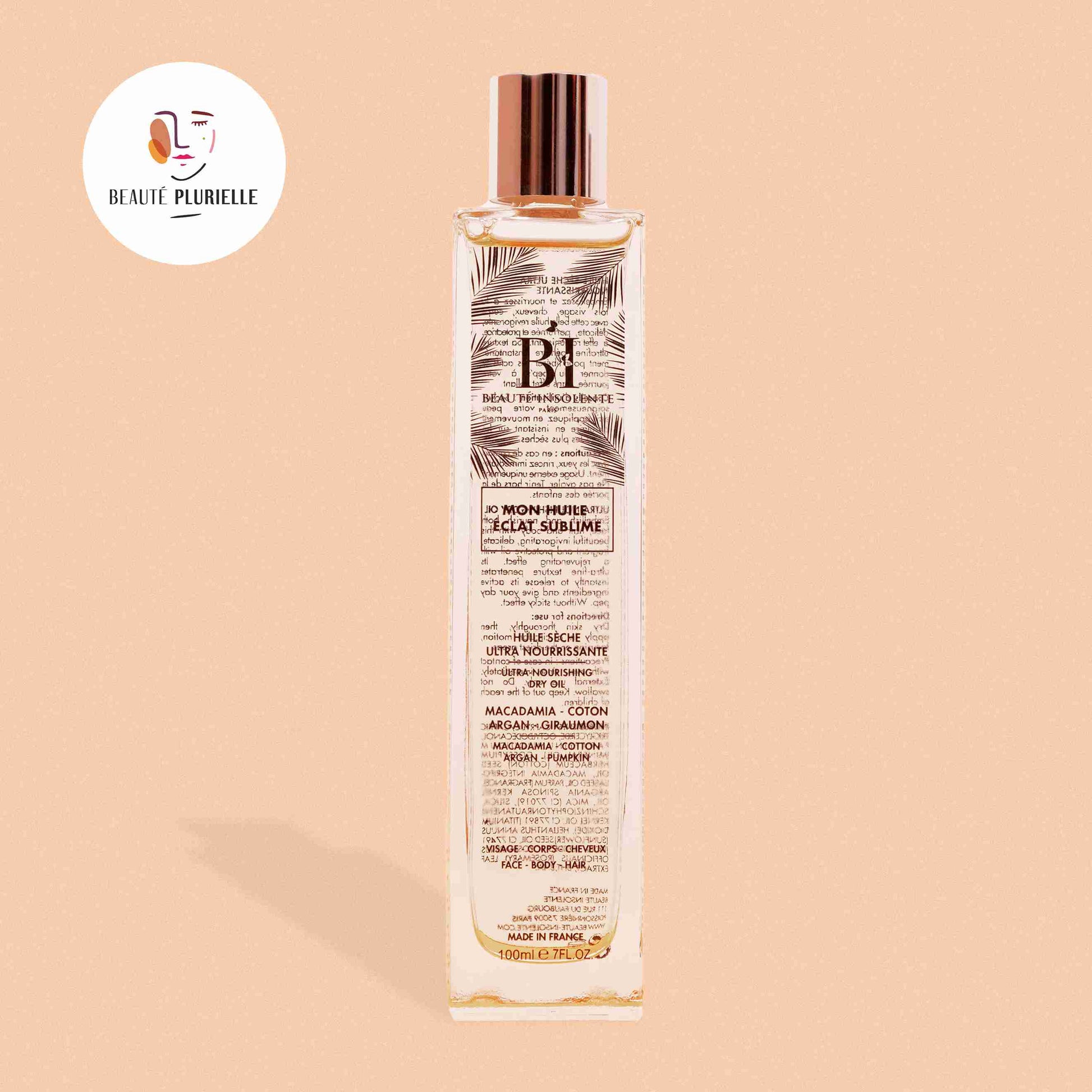 Huile sèche pour le corps Beauté Insolente A01, nourrissante et légère, idéale pour une peau douce et hydratée sans effet gras.